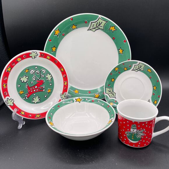 Gibson CHRISTMAS TREASURES 20pc Dinnerware Set OPEN BOX Service for 4 - Picture 2 of 10